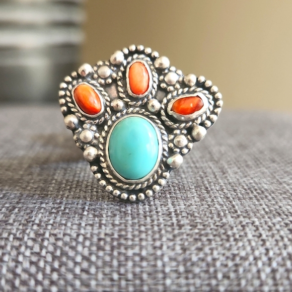 NWT Native American Handmade Kingman & Red Spiny Oyster Cactus Ring 💍♥️🌵 - Picture 2 of 10